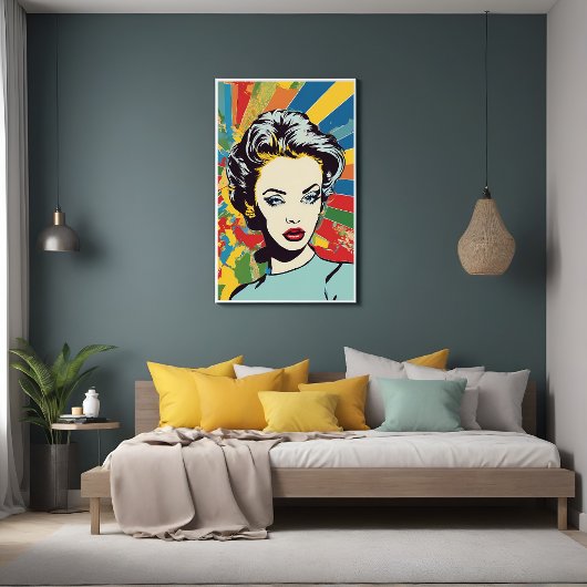 Poster de portrait de pop art de femme rétro dynam
