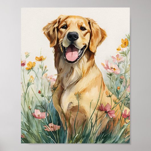 Poster de portraits Golden Retriever - Chien Aquar (Devant)