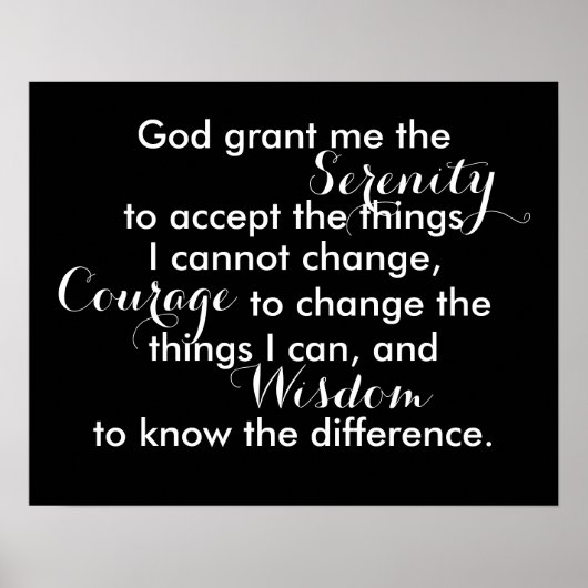 Poster de prière Sérénité avec citation en noir et (Devant)