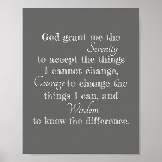 Poster de prière Sérénité citation grise et blanch (Devant)
