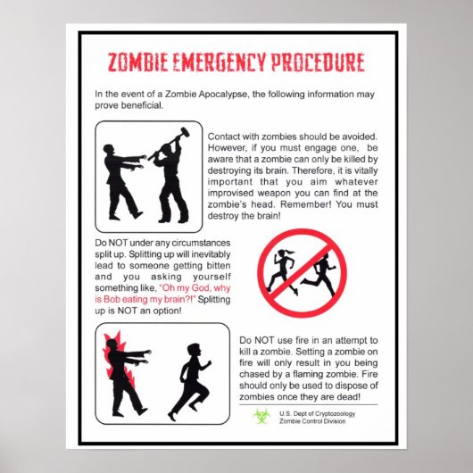 Poster de procédure d'urgence Zombie (Devant)