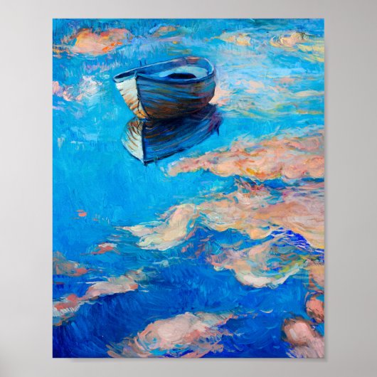 Poster de réflexion de bateau impressionniste bleu (Devant)