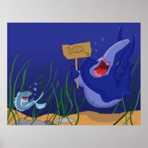 Poster de requin affamé et de poisson riant