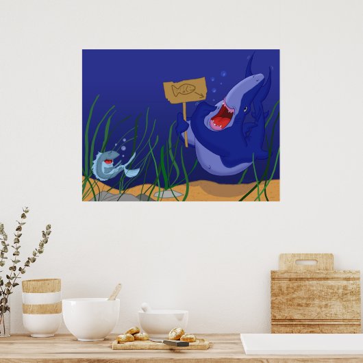 Poster de requin affamé et de poisson riant (Cuisine)