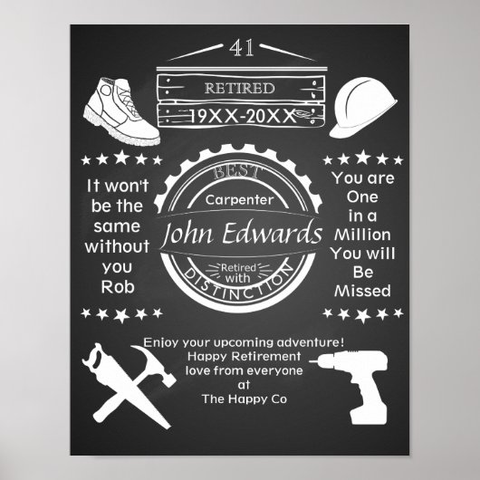 Poster de retraite personnalisée homme constructeu (Devant)