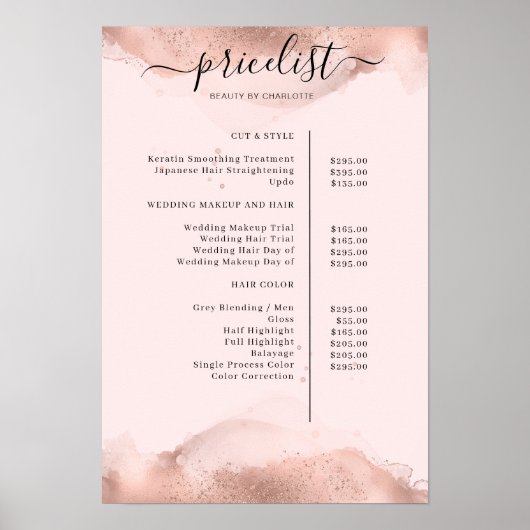 Poster de Roségold Watercolour Pricelist (Devant)