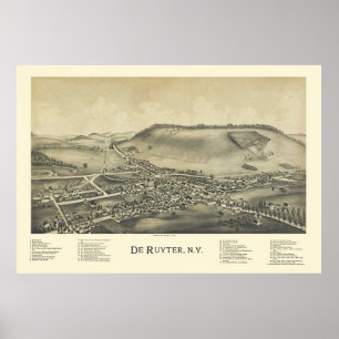 Poster De Ruyter, carte panoramique de NY - 1892