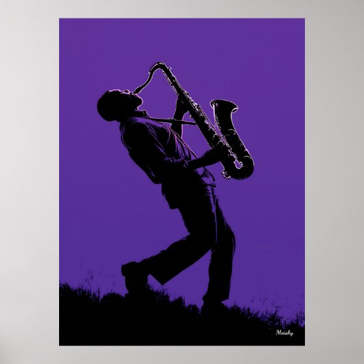Poster de saxophoniste de jazz - Silhouette noire (Devant)