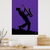 Poster de saxophoniste de jazz - Silhouette noire (Cuisine)
