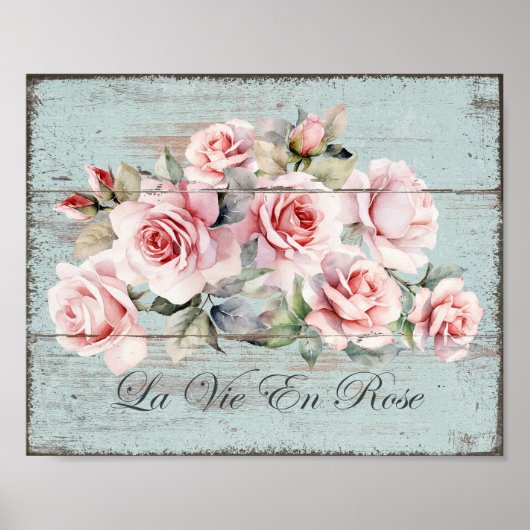 Poster de Shabby Chic Blush Roses La Vie En Rose (Devant)