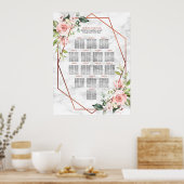 Poster de siège fleuri rose rose en marbre géométr (Cuisine)