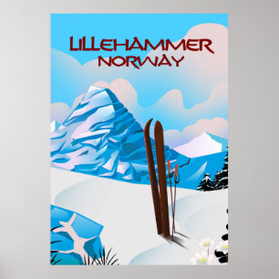 Poster de ski Lillehammer Norvège.