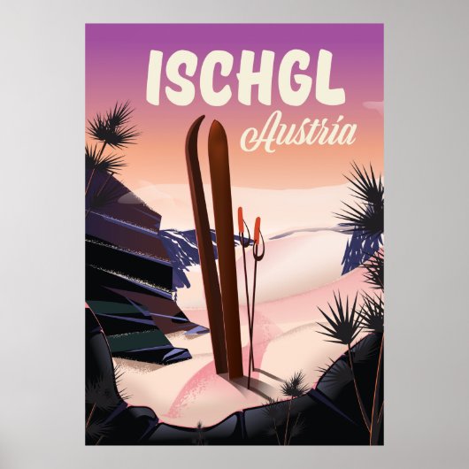 Poster de ski vintage Ischgl Austria. (Devant)