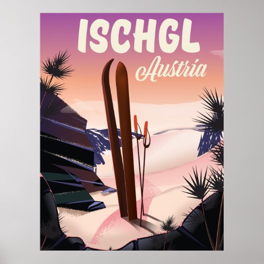 Poster de ski vintage Ischgl Austria. (Devant)