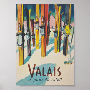 Poster de ski Vintage Valais Suisse