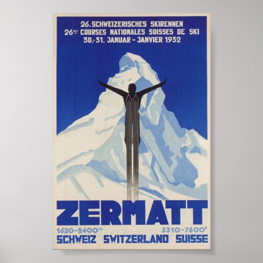 Poster de ski Vintage Zermatt Suisse (Devant)
