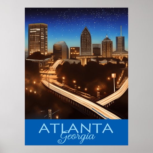 Poster de soirée bleu et or Atlanta Georgia (Devant)