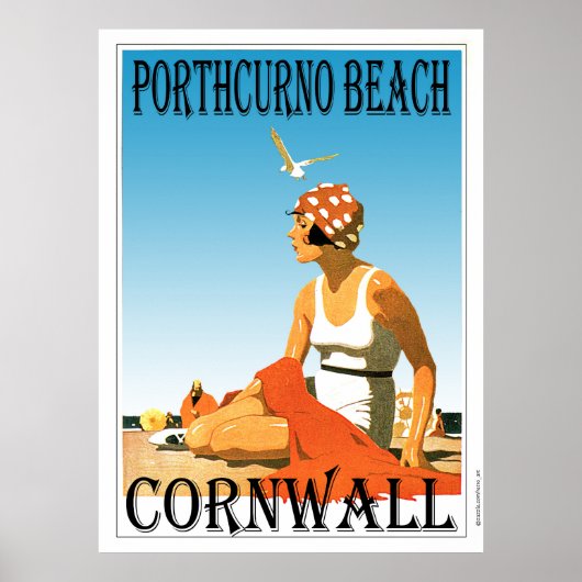 Poster de style vintage Porthcurno Beach (Devant)
