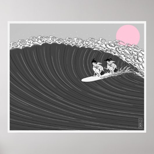 poster de surf de coucher de soleil japonais (Devant)
