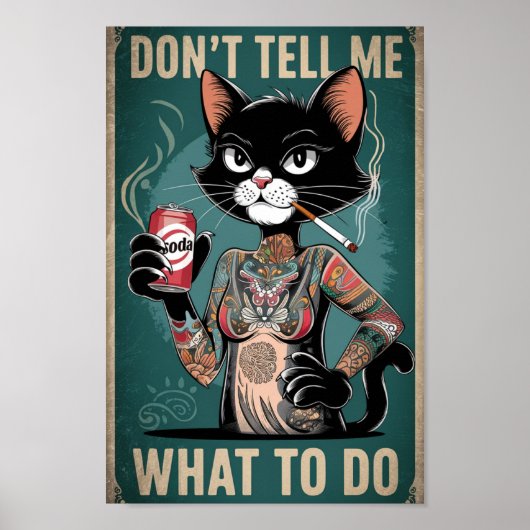 Poster de tatouage de chat noir drôle - Ne me dite (Devant)