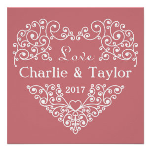 Poster de texte personnalisé Coeur ornemental