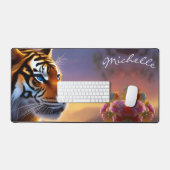 Poster de tigre bleu et de fleurs roses (Clavier et souris)