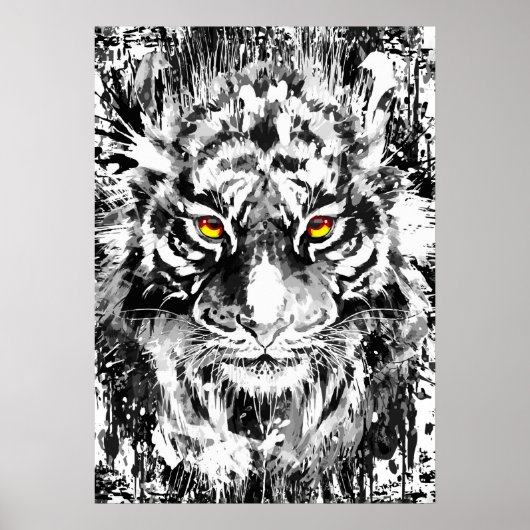 Poster de tigres | Tiger | Noir et blanc (Devant)