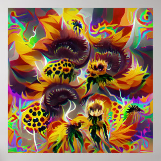 Poster de tournesols psychédélique imprimé acryliq