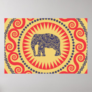 Poster De très bon goût de Vinatge d'éléphant de damassé