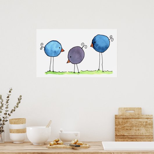 Poster de trois oiseaux d'aquarelle (Cuisine)