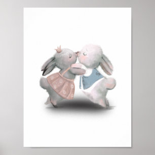 Poster de Two Cute Fluffy Blue And Pink Rabbits