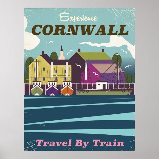 Poster de vacances rétro de Cornwall. (Devant)