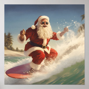 Poster de vacances surf Santa Claus