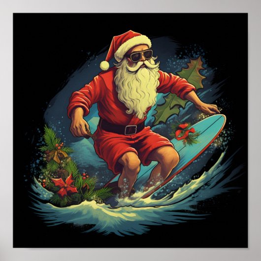 Poster de vacances surf Santa Claus (Devant)