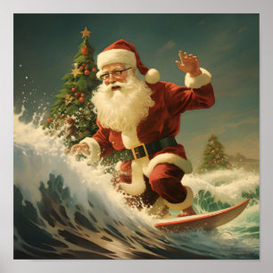 Poster de vacances surf Santa Claus