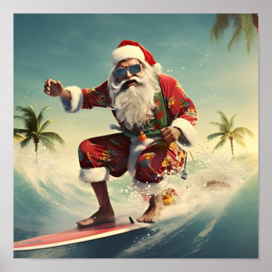 Poster de vacances surf Santa Claus (Devant)
