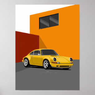 Poster de voiture classique 911 jaune - Retro Spor