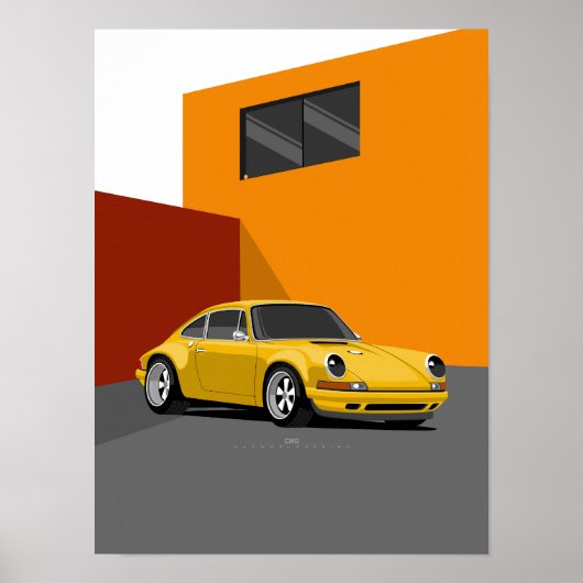 Poster de voiture classique 911 jaune - Retro Spor (Devant)