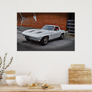 Poster de voiture Corvette blanche ancienne et cla