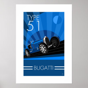 Poster de voiture de style Art déco Buggatti