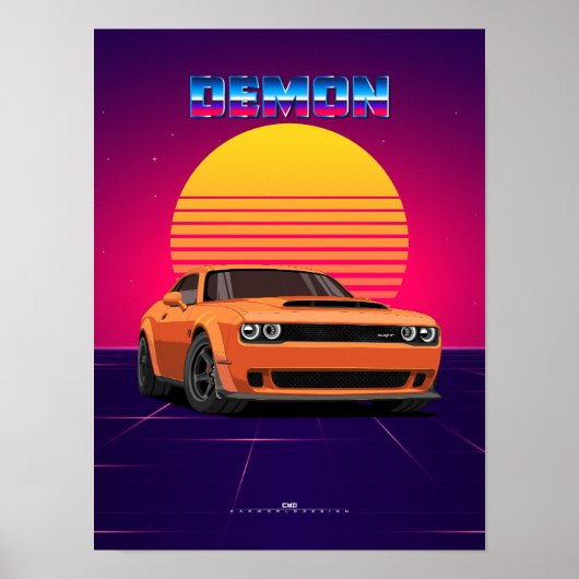 Poster de voiture Demon Muscle - Retro Style Synth (Devant)