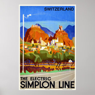 Poster de voyage Art Déco vintage Suisse Sion Vala