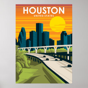 Poster de voyage de Houston Texas Vintage Minimal 