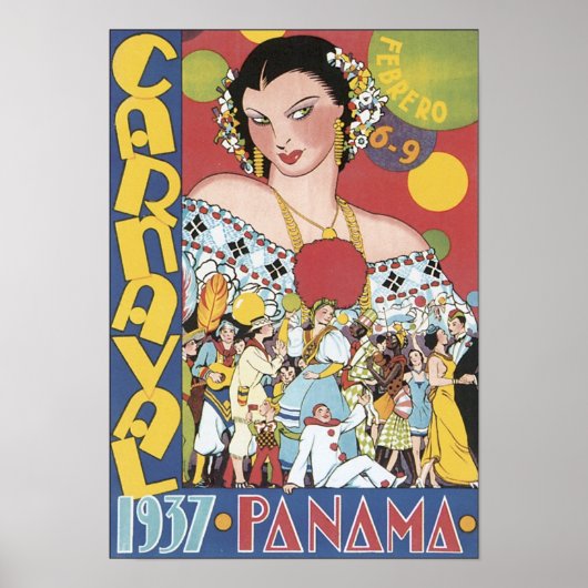 Poster de voyage du Carnaval vintage 1937 Panama (Devant)