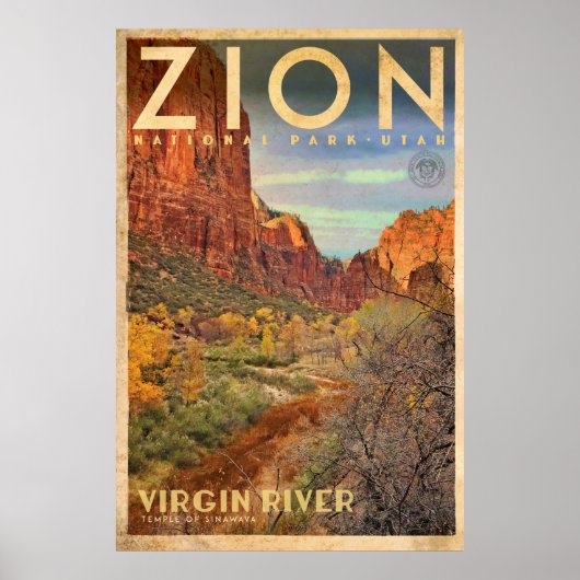 Poster de voyage du parc national vintage Zion (Devant)