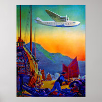 Poster de voyage en vol transpacifique vintage