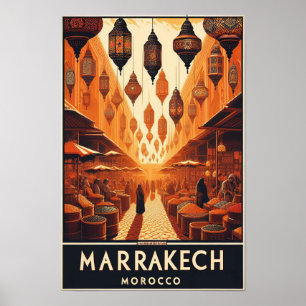 Poster de voyage Marrakech Maroc Marché Vintage