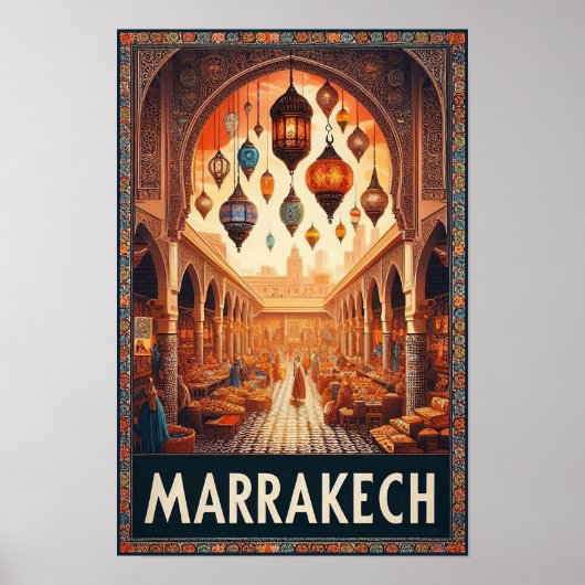 Poster de voyage Marrakech Maroc Marché Vintage (Devant)