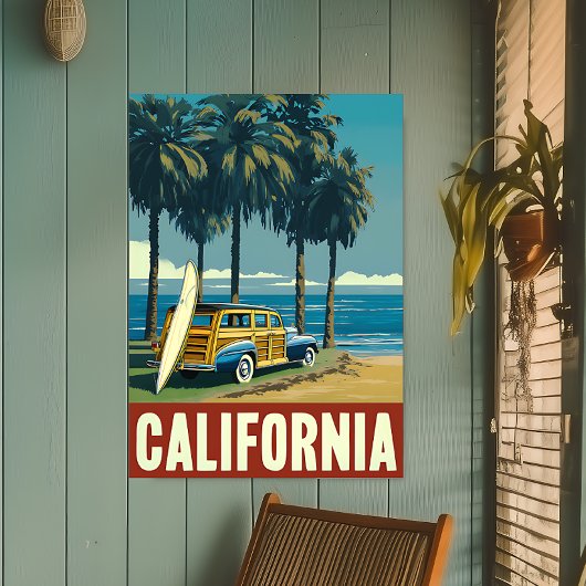Poster de voyage Retro California Surf Beach