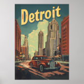 Poster de voyage Retro Detroit Michigan (Devant)